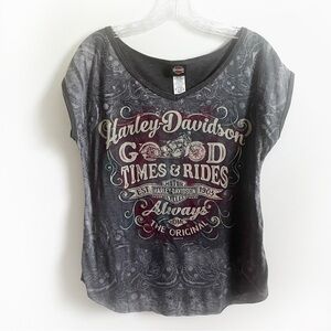 Harley-Davidson Women’s graphic tee gray red paisley burnout moto